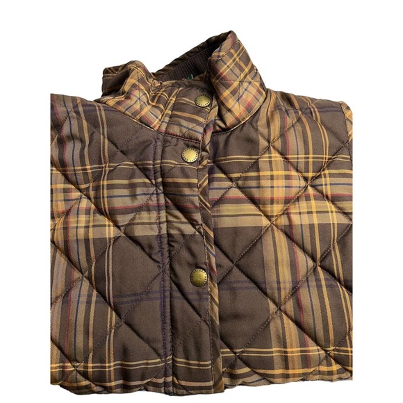 Ralph Lauren Women Puffer Hunter Vest Brown Plaid Snap Zip Front Pocket Large - Picture 2 of 7